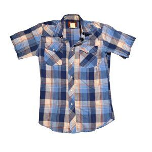 Wrangler Western Blue Pearl Snap Plaid Button Up Western Cowboy Shirt Size S